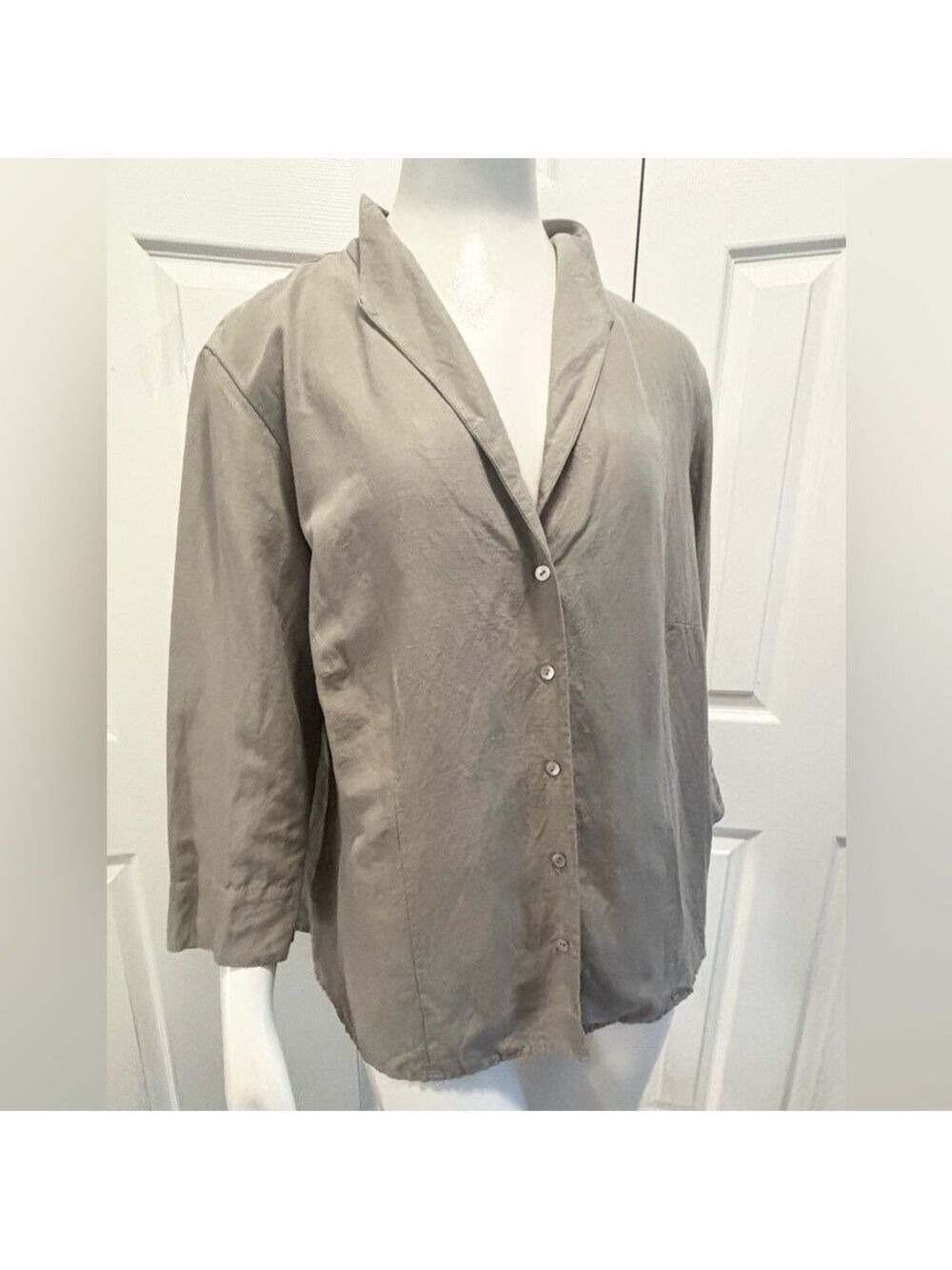 Eileen Fisher Woman Linen Silk Blend Blouse Button Up Top 3/4 Sleeve 1X Plus
